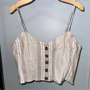 Express Brown Striped Linen Button Crop Top Tank Size XL NWT!